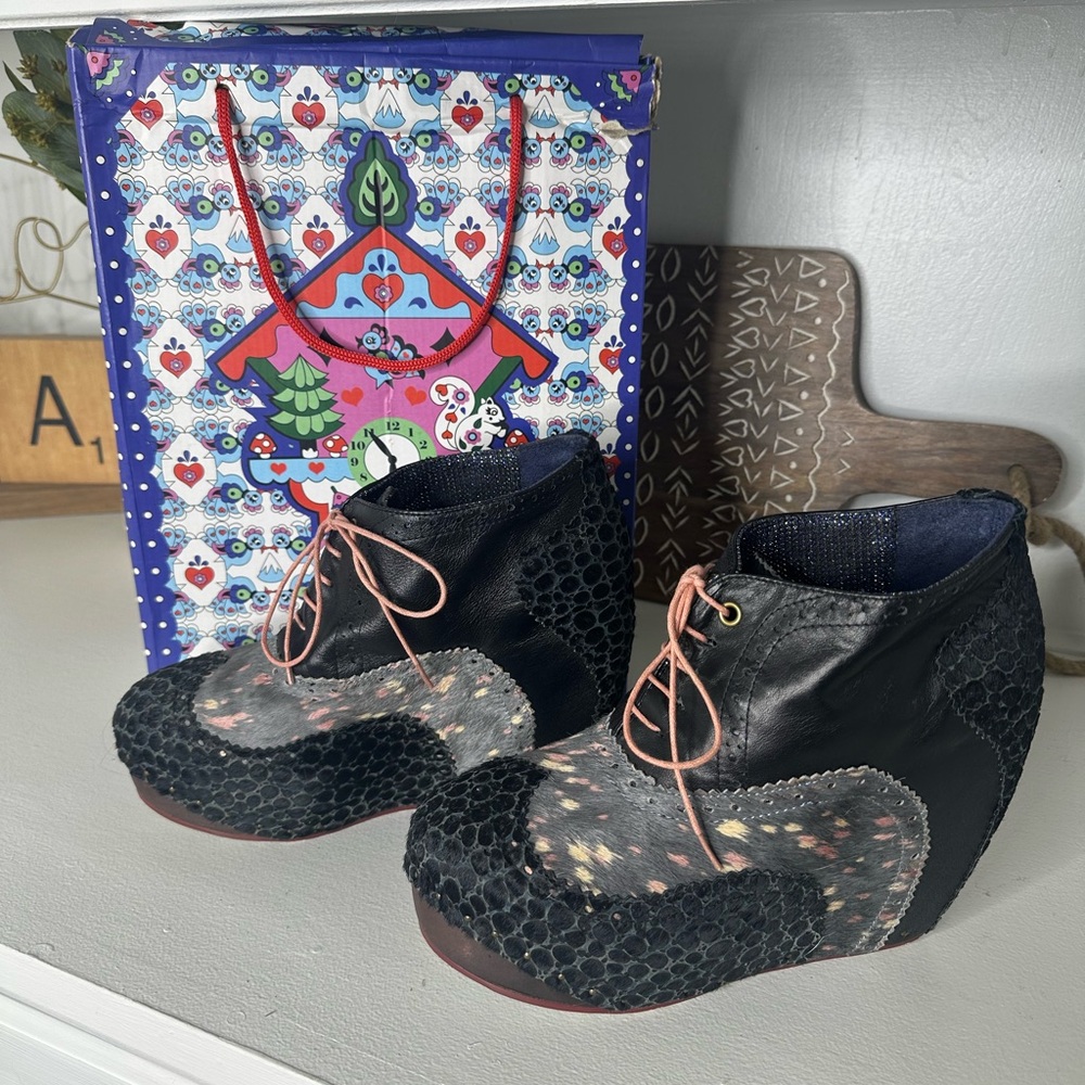 Irregular Choice What an Angel Black Lavender Women's Wedge Shoes Booties - Picture 2 of 11